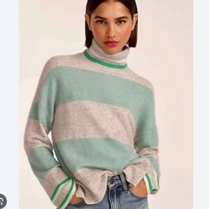 J.Crew Striped Supersoft Yarn Turtleneck Merino Wool, Alpaca Blend Sweater, XL